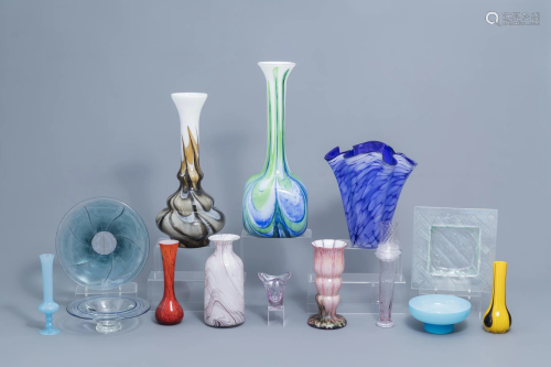 A varied collection of glass design vases and some