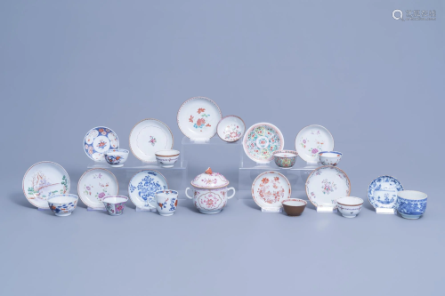 A varied collection of Chinese cups and saucers and a