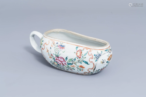 A Chinese famille rose chamber pot or bourdalou with