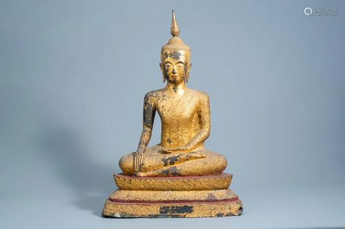A large Thai gilt lacquered bronze figure of Buddha