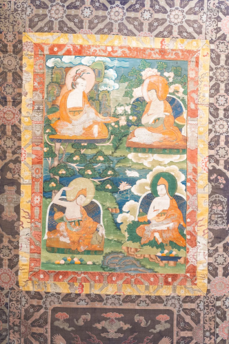 A thangka with four Arhats, Tibet, 19th C.