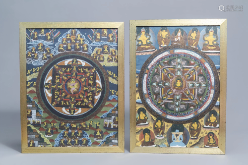 Two 'mandala' thangkas, Tibet or Nepal, 20th C.