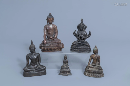 Five bronze figures of Buddha, China and Southeast