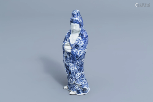 A Japanese blue and white Arita Kannon figure, Meiji,