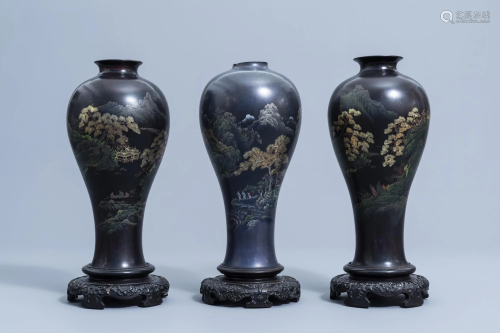 Three Chinese Shen ShaoÕan style decorated lacquer