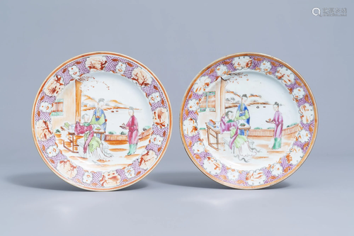 A pair of Chinese famille rose 'Mandarin' plates,