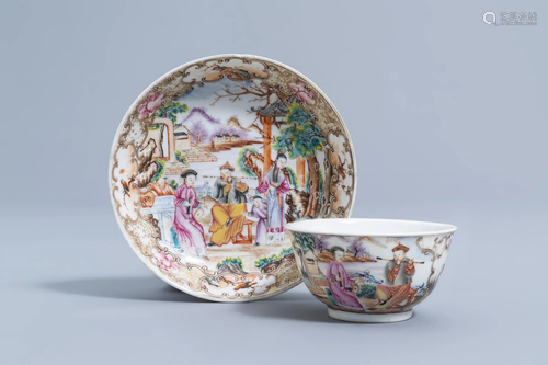 A Chinese famille rose 'Mandarin' cup and saucer,