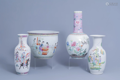 Three various Chinese famille rose vases and a