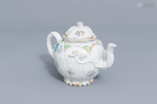 A large Chinese famille rose teapot and cover with
