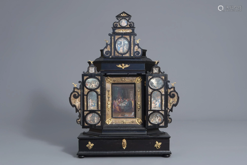 A German ebony portable house altar with gouaches