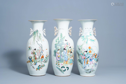 Three various Chinese famille rose vases, 19th/20th C.