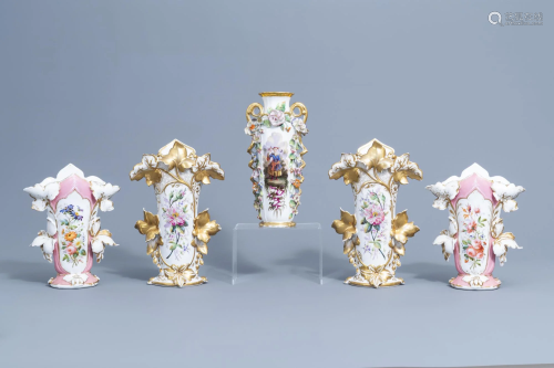 Two pairs of gilt and polychrome old Paris porcelain