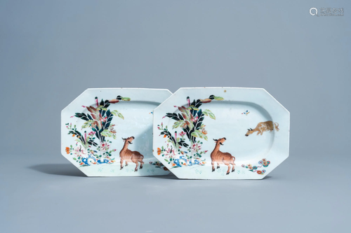 A pair of Chinese famille rose 'water buffalo' chargers