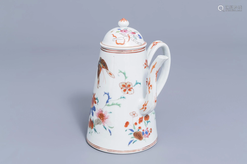 A Chinese famille rose chocolate pot with floral design