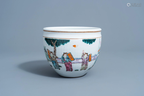 A Chinese famille rose jardiniere with figurative