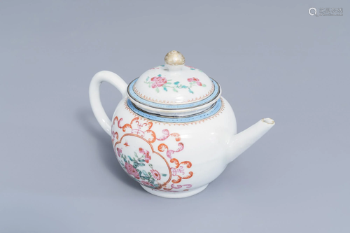 A Chinese famille rose teapot and cover with floral