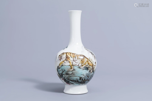 A Chinese famille rose vase with calligraphy and a