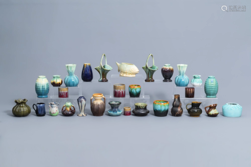 A varied collection of polychrome vases, a.o. Thulin,