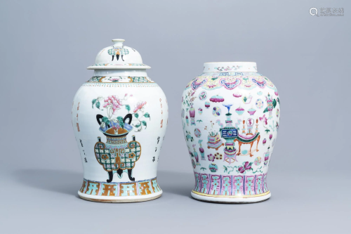 A Chinese famille rose vase and cover with a flower