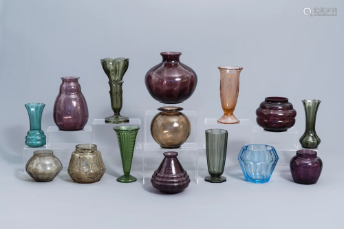 A varied collection of coloured glass and crystal