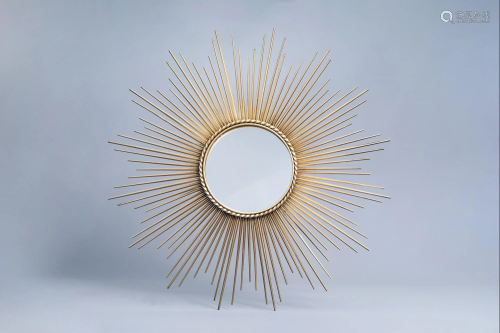A large gilt metal sun mirror, 20th C.