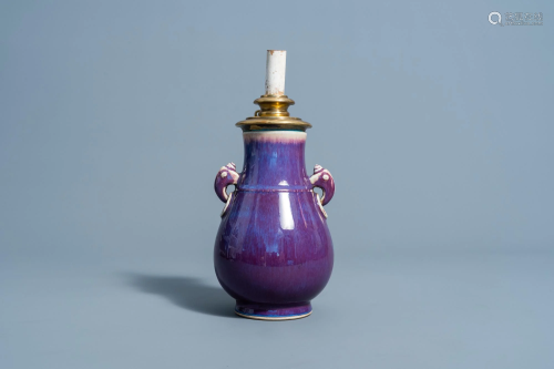 A Chinese flambe glazed 'hu' vase mounted as a lamp,