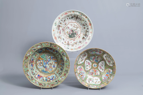 Two Chinese Canton famille rose bowls and a bowl with