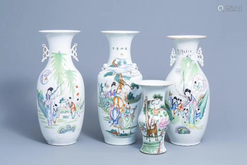 Four various Chinese famille rose vases, 19th/20th C.