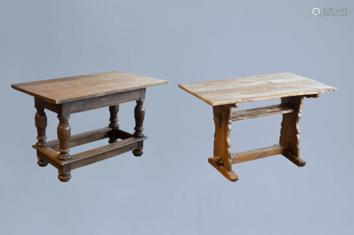 Two wood tables with removable top, various origins,