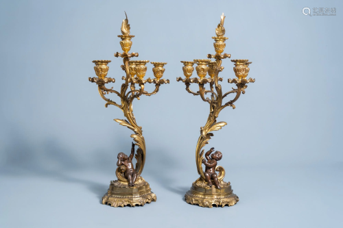 A pair of French gilt and patinated bronze Louis XV