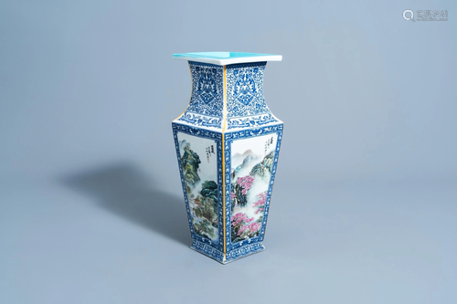 A Chinese blue and white 'andscape' vase, Qianlong