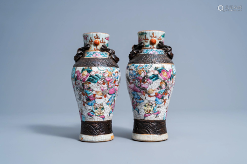 A pair of Chinese Nanking crackle glazed famille rose