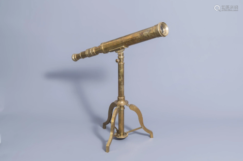 An English Stanley London brass telescope on a tripod