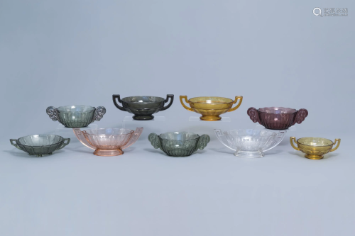 Nine press-moulded glass bowls, Luxval and/or Val Saint
