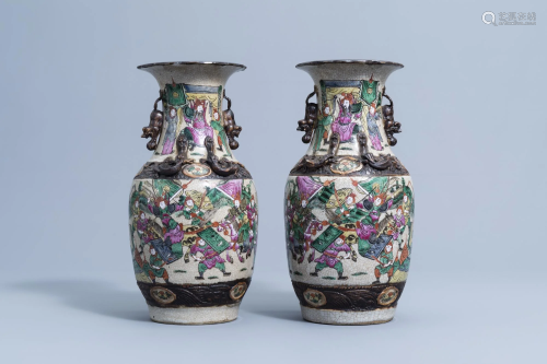 A pair of Chinese Nanking crackle glazed famille rose