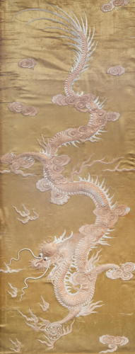 A Chinese vertical silk embroidery with a dragon