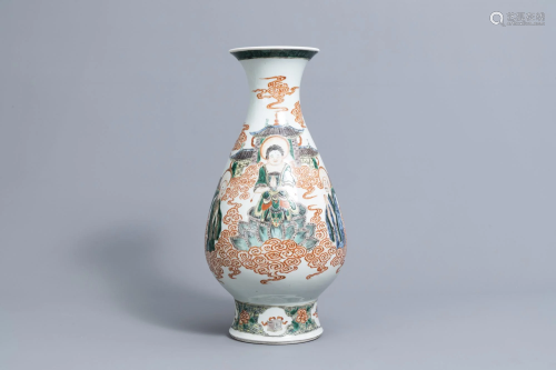 A Chinese famille verte 'yuhuchunping Buddha' vase,