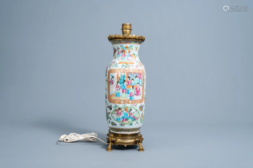 A Chinese Canton famille rose vase mounted as a lamp,