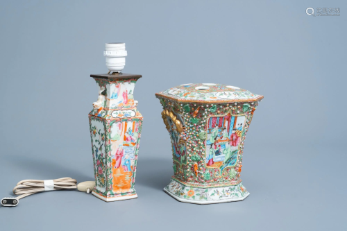 A Chinese Canton famille rose flower holder and a vase