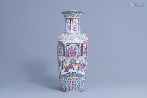A Chinese famille rose 'court scene' vase, 19th C.