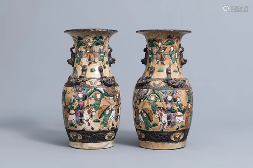 A pair of Chinese Nanking crackle glazed famille rose