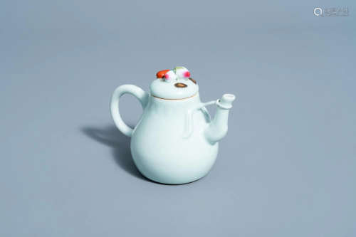A Chinese famille rose celadon ground teapot and cover,