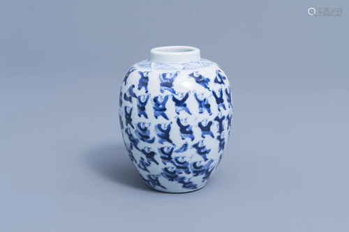 A Chinese blue and white '100 boys' vase, Kangxi mark,