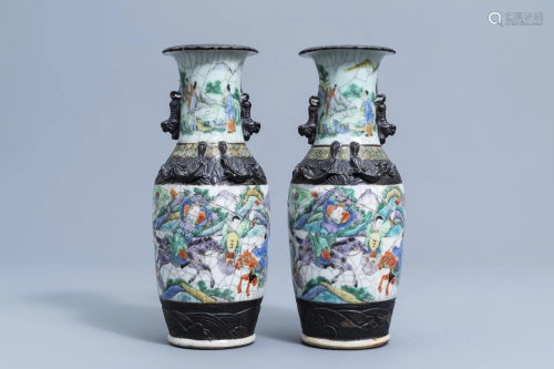 A pair of Chinese Nanking crackle glazed famille verte