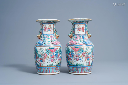 A pair of Chinese famille rose 'court and warrior