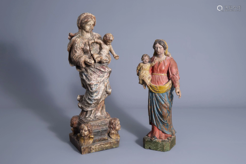Two carved and polychrome painted Virgin and Child
