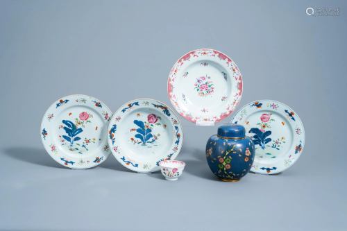 Four Chinese famille rose plates with floral design, a