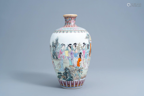 A Chinese famille rose meiping vase with ladies on a