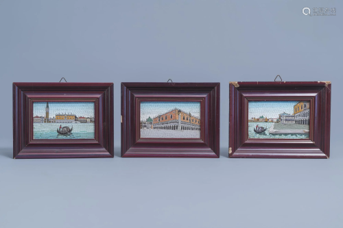 Three Italian micro mosaic panels of views of Venice,