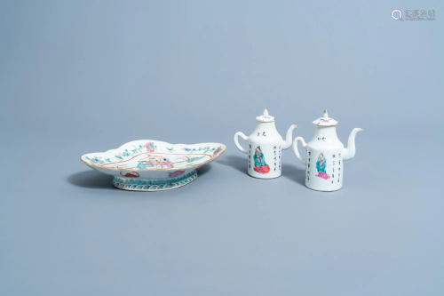 A lobed Chinese famille rose charger on stand and a